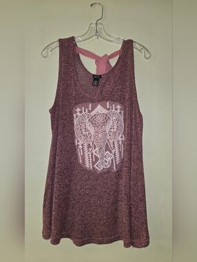 Pink Open Air Back Embroidered Elephant Sleeveless Top With Bow detail XL